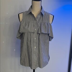 Sunday in Brooklyn Navy and White Striped Sleeveless Blouse